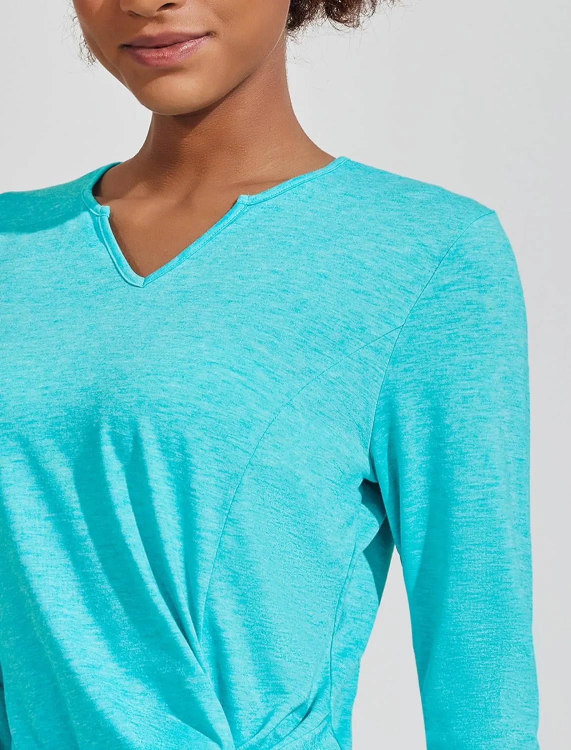 PINSPARK Womens Long Sleeve Shirts Workout Tops V Neck Twist Front Hiking Yoga Running Casual T-Shirt