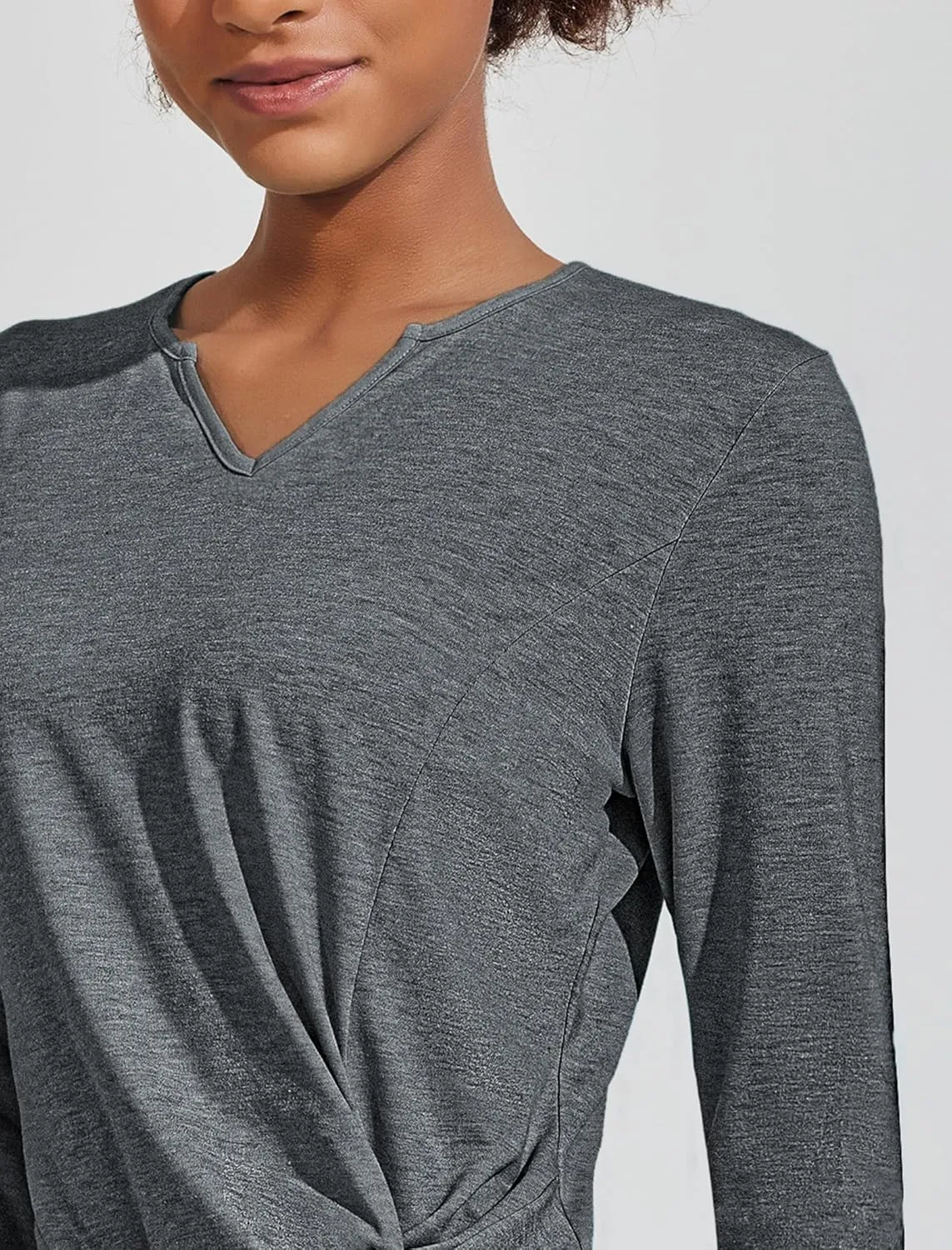 PINSPARK Womens Long Sleeve Shirts Workout Tops V Neck Twist Front Hiking Yoga Running Casual T-Shirt