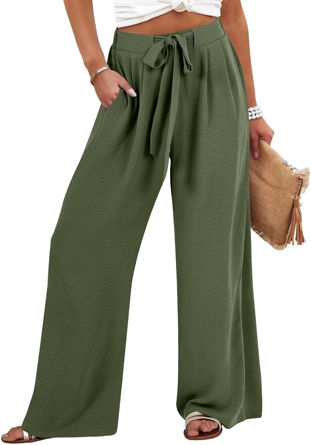 Plus Size Womens Linen Pants Wide Leg Summer Palazzo High Waisted Drawstring Business Casual Beach Cotton Pants 2025