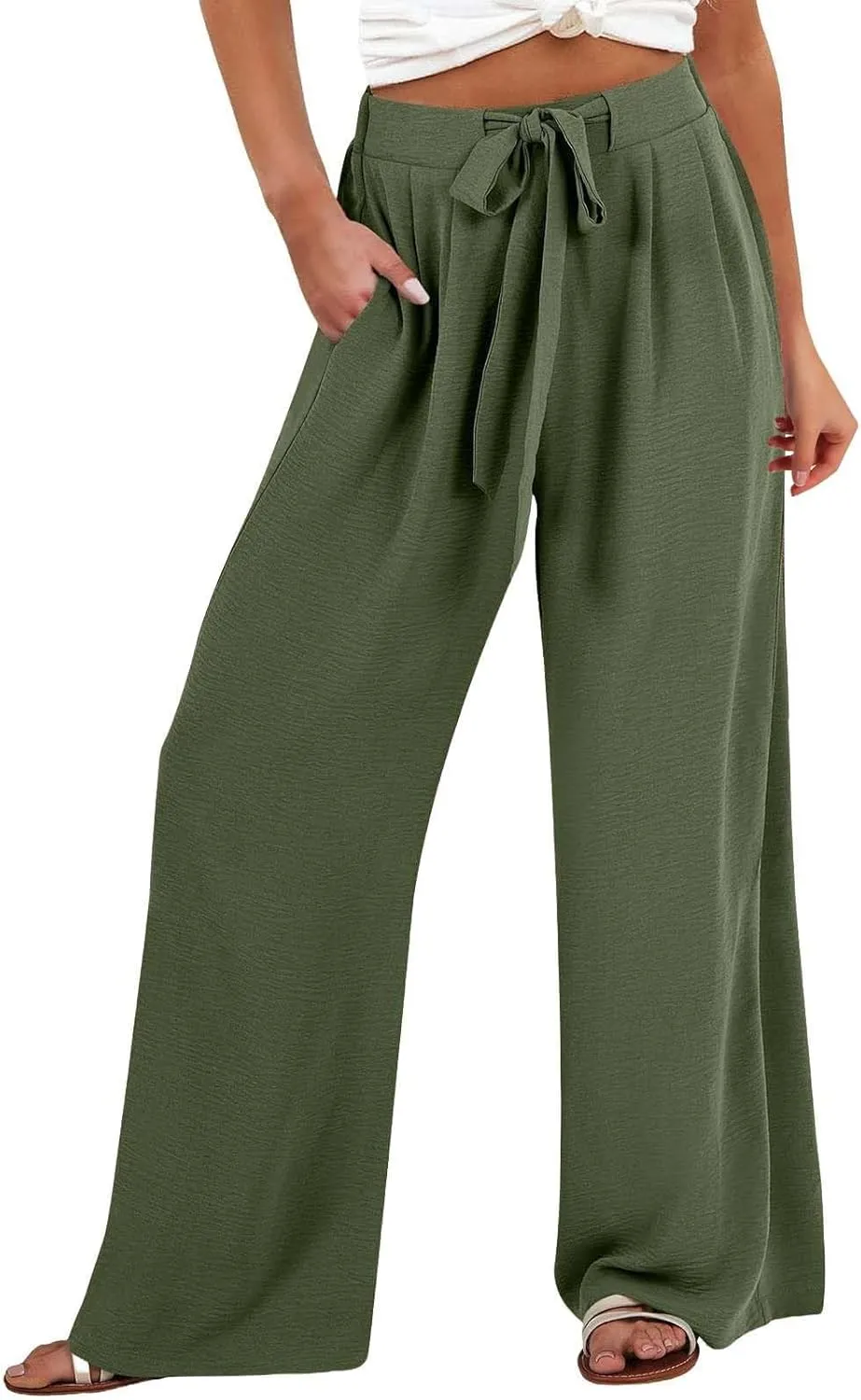 Plus Size Womens Linen Pants Wide Leg Summer Palazzo High Waisted Drawstring Business Casual Beach Cotton Pants 2025