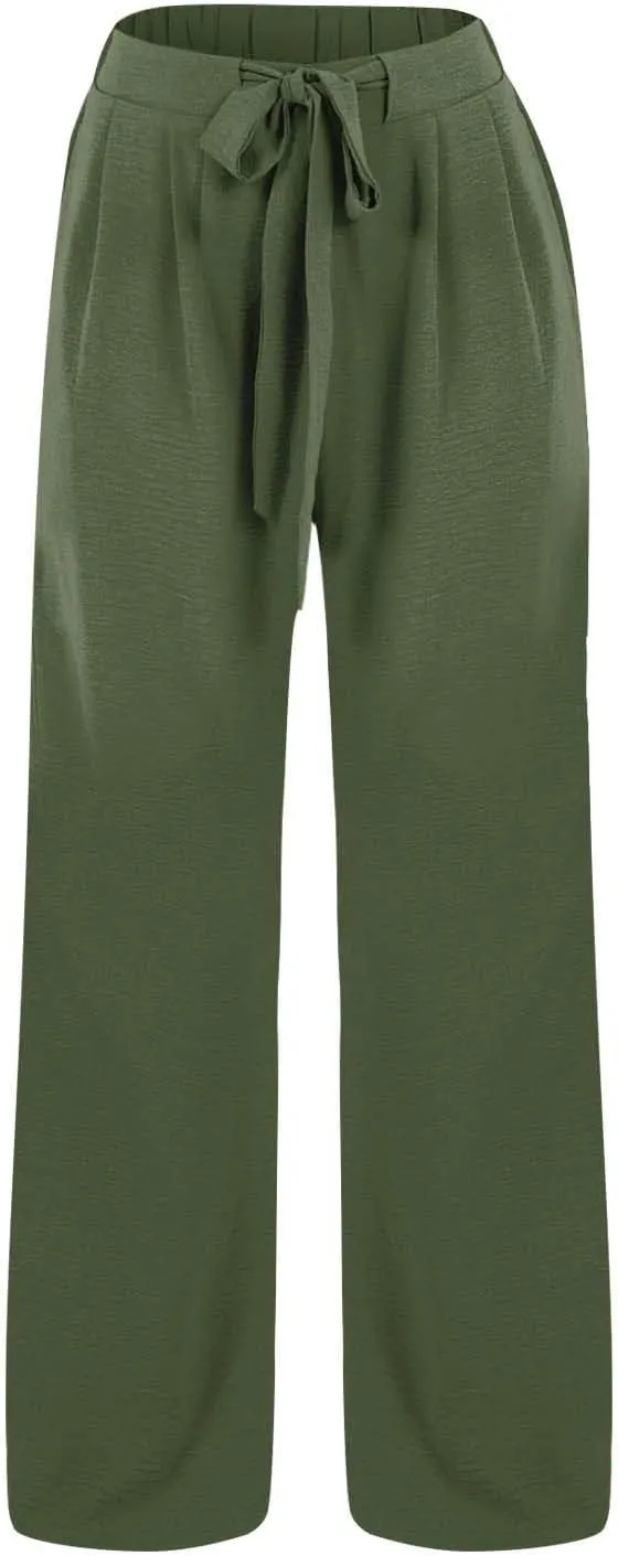 Plus Size Womens Linen Pants Wide Leg Summer Palazzo High Waisted Drawstring Business Casual Beach Cotton Pants 2025