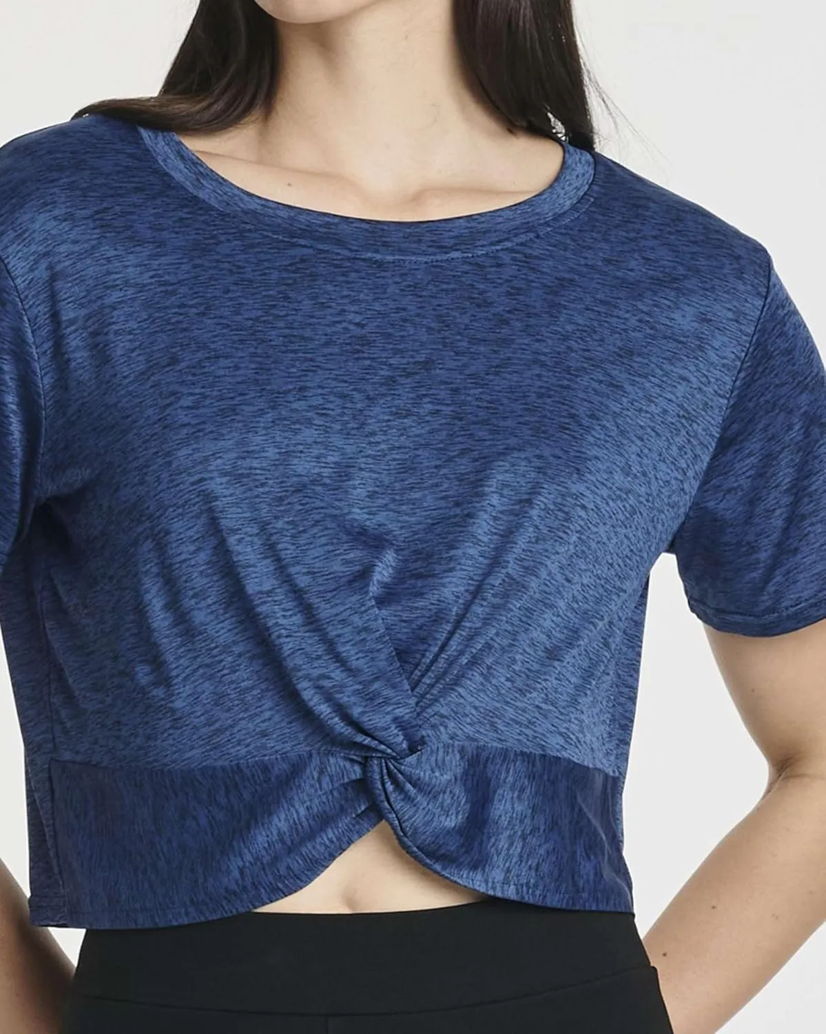 Real Essentials 5 Pack: Women's Short Sleeve Twist Front Crop Top Dry-Fit Athletic Crew Neck T-Shirt