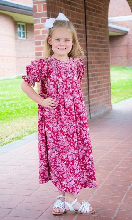 Red Floral Hand Smocked Dresses for Baby Girls Bishop
