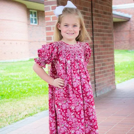 Red Floral Hand Smocked Dresses for Baby Girls Bishop