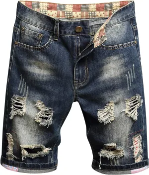 Ripped Denim Shorts for Men Classic Relaxed Fit Jean Shorts Casual Denim Stretch Slim Fit Washed Ripped Jean