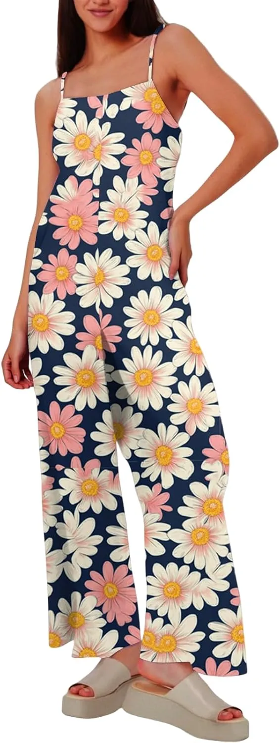 Rompers for Women 2025 Summer Casual Sleeveless Spaghetti Strap Jumpsuits Boho Wide Leg Long Trendy Overalls