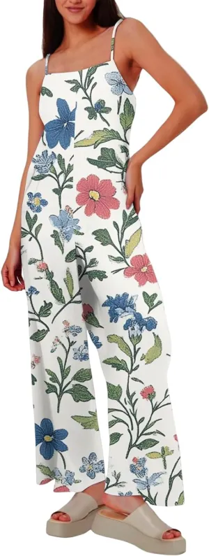 Rompers for Women 2025 Summer Casual Sleeveless Spaghetti Strap Jumpsuits Boho Wide Leg Long Trendy Overalls