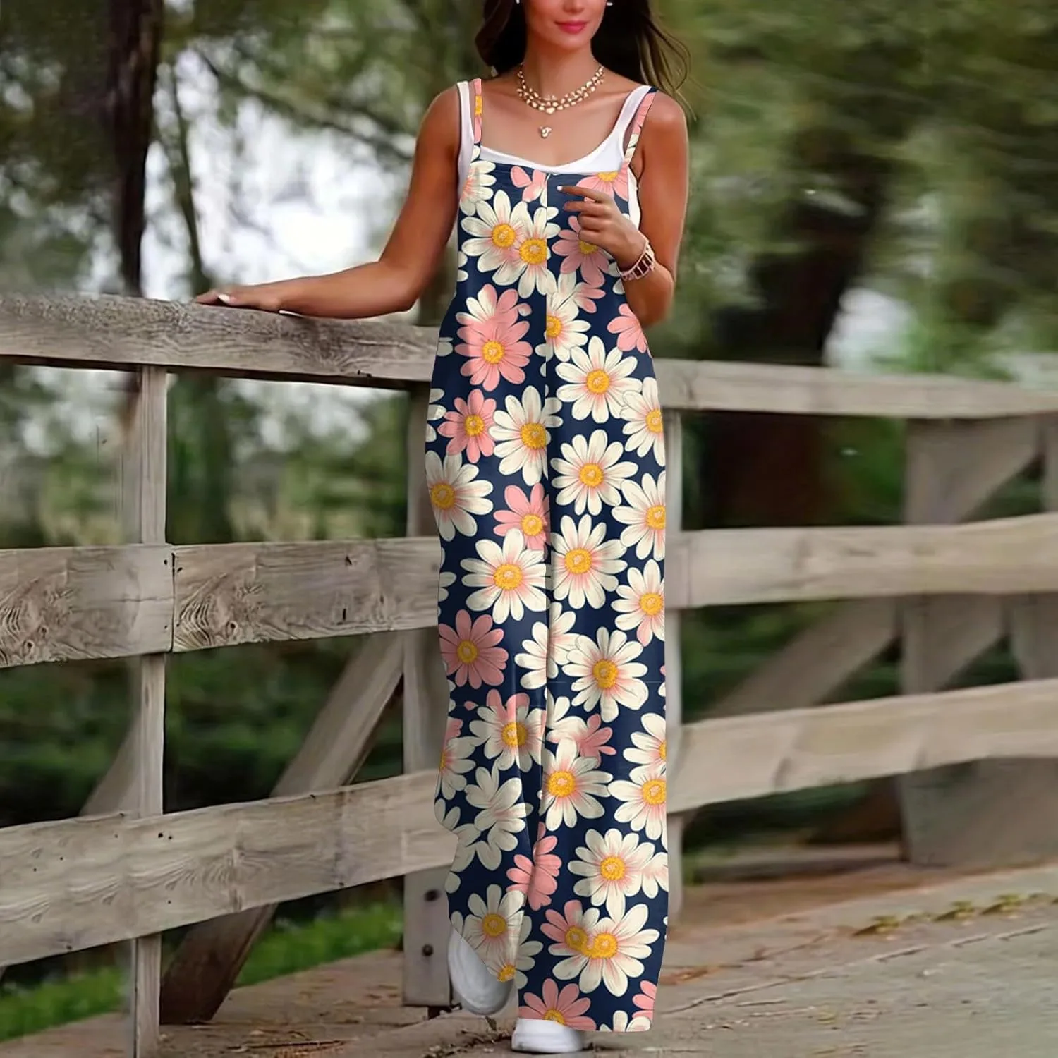 Rompers for Women 2025 Summer Casual Sleeveless Spaghetti Strap Jumpsuits Boho Wide Leg Long Trendy Overalls