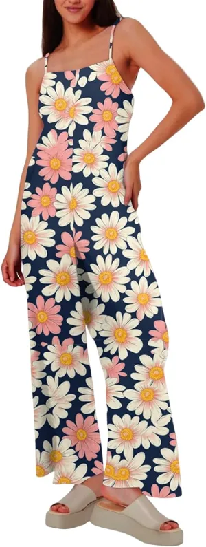 Rompers for Women 2025 Summer Casual Sleeveless Spaghetti Strap Jumpsuits Boho Wide Leg Long Trendy Overalls
