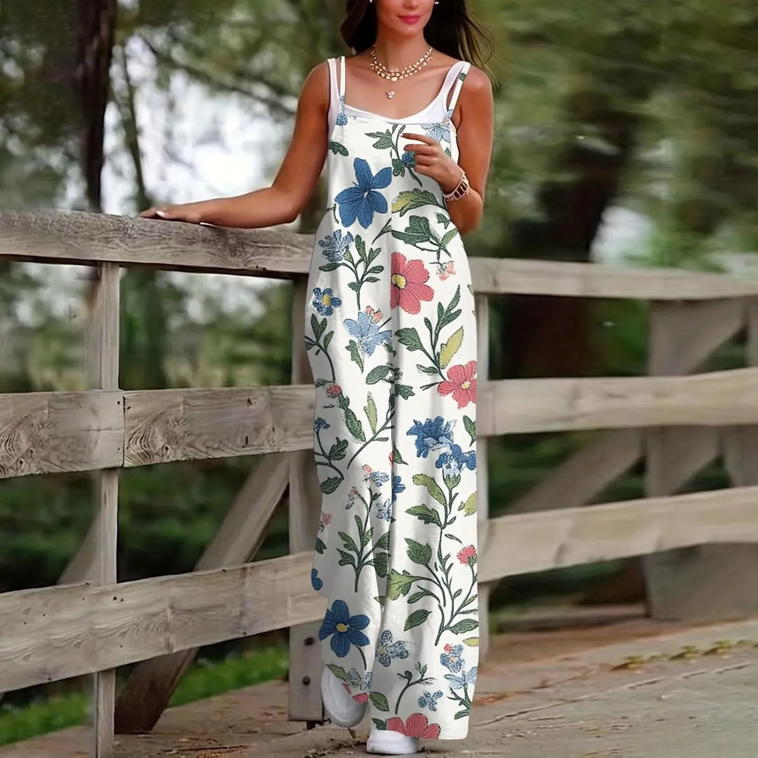 Rompers for Women 2025 Summer Casual Sleeveless Spaghetti Strap Jumpsuits Boho Wide Leg Long Trendy Overalls