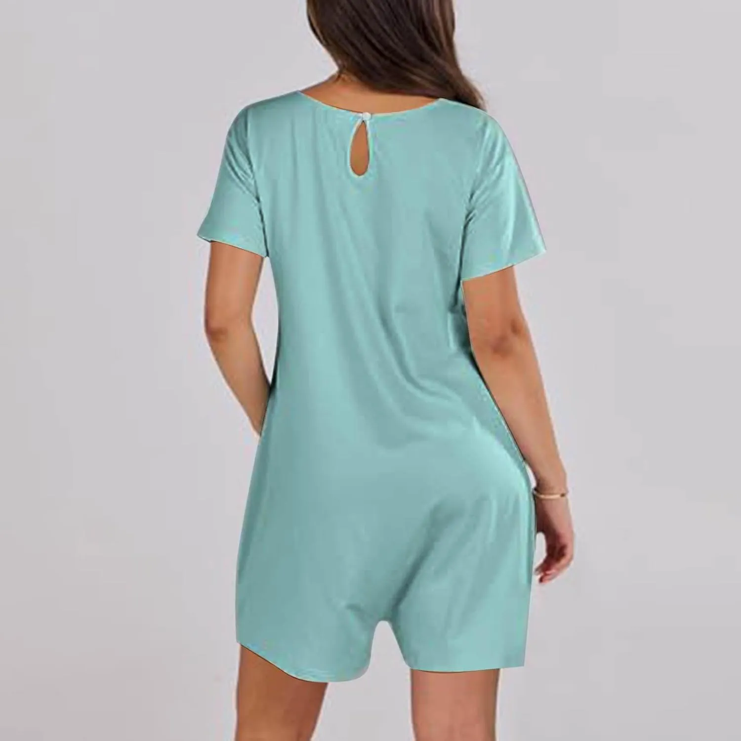 Rompers for Women Solid Color Shorts Sleeve V Neck Jumpsuit Casual Loose Shorts Outfits Beach Vacation Summer 2025