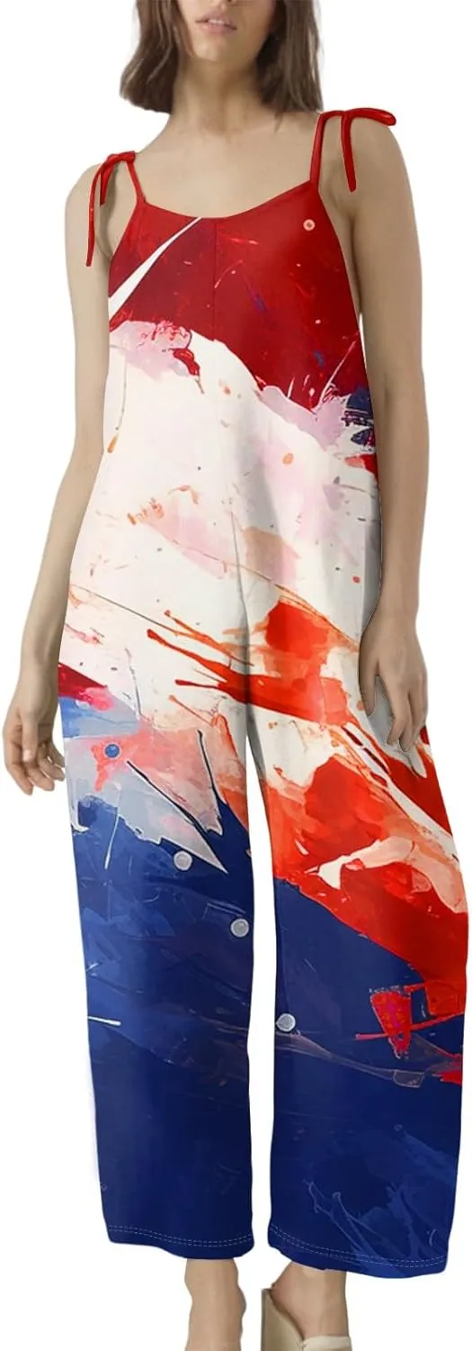 Rompers For Women Summer Red And White 4Th Of July Jumpsuit Sleeveless Usa Oversized Fit Vacation Outfits Overalls