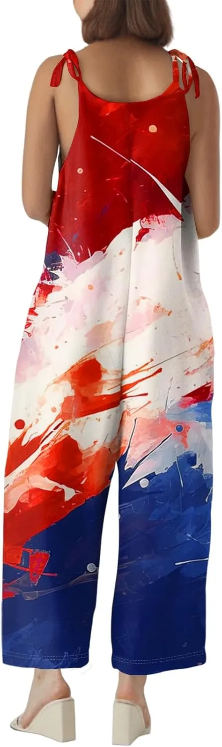 Rompers For Women Summer Red And White 4Th Of July Jumpsuit Sleeveless Usa Oversized Fit Vacation Outfits Overalls