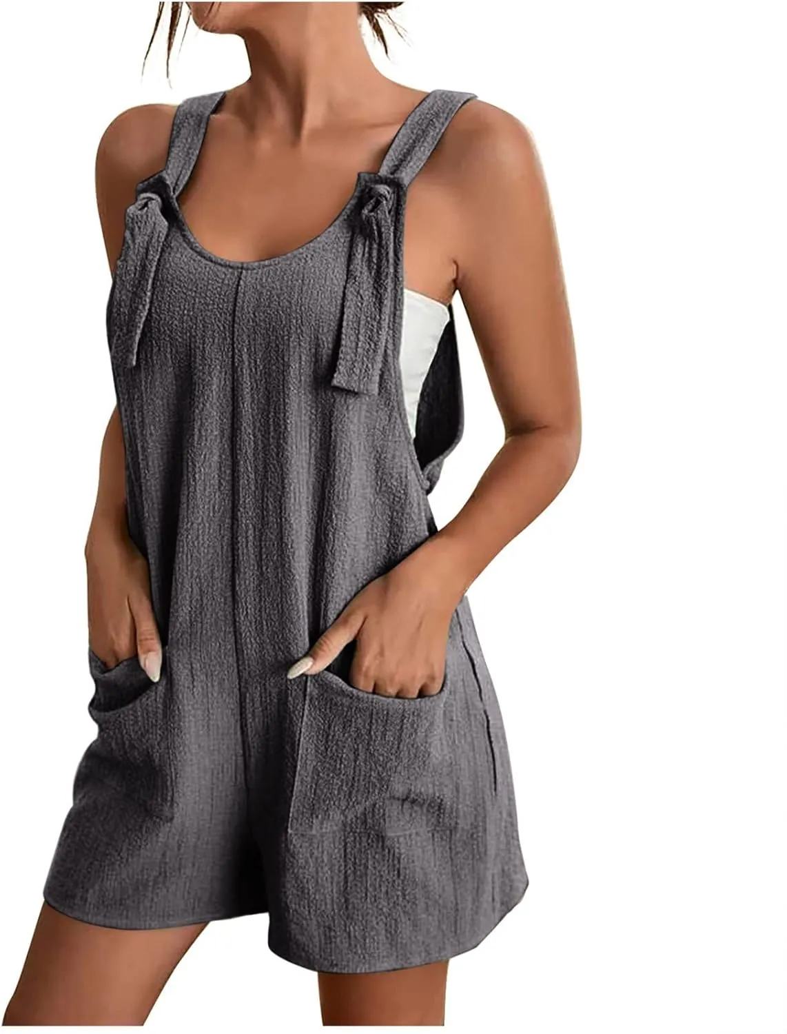 Rompers for Women Summer Short Jumpsuits Overalls Dressy Casual Sleeveless Boho Suspenders Jumpsuit with Pocket