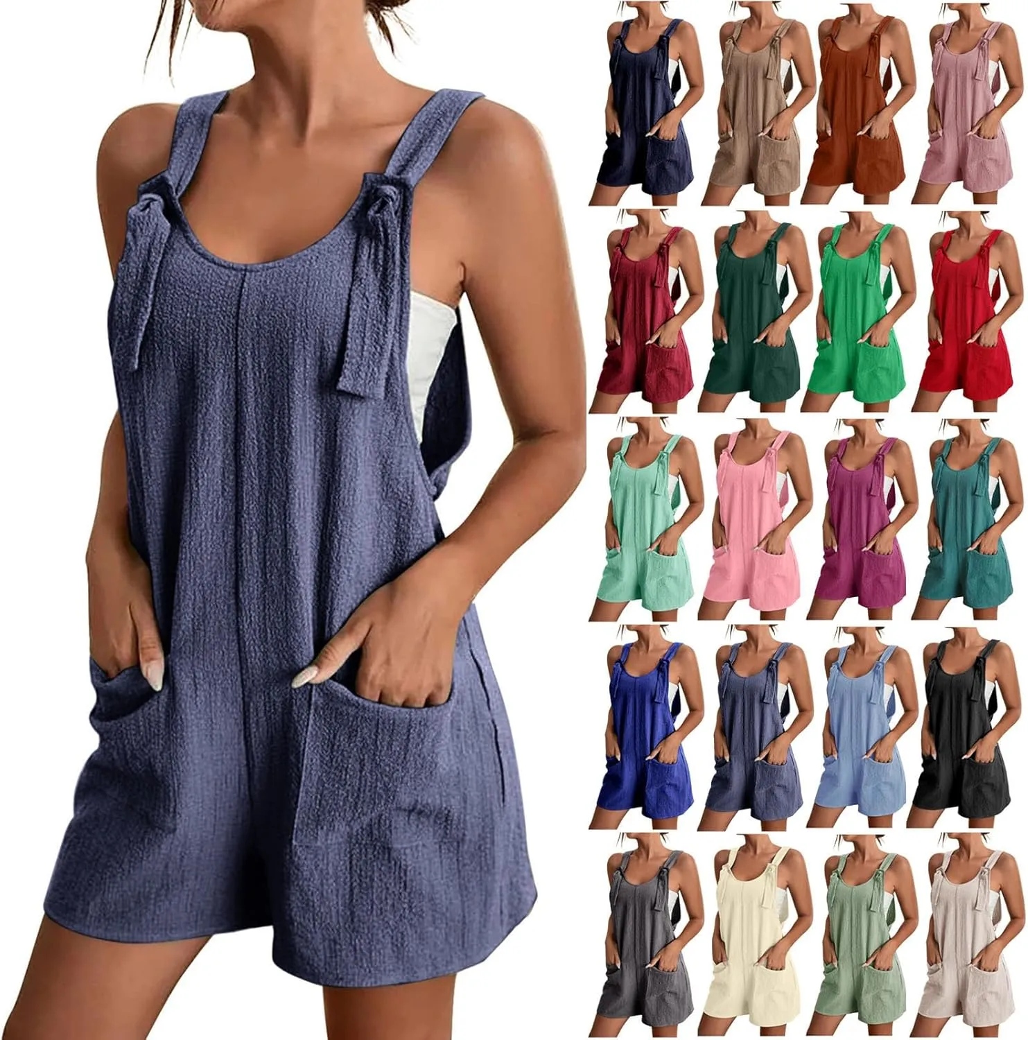 Rompers for Women Summer Short Jumpsuits Overalls Dressy Casual Sleeveless Boho Suspenders Jumpsuit with Pocket