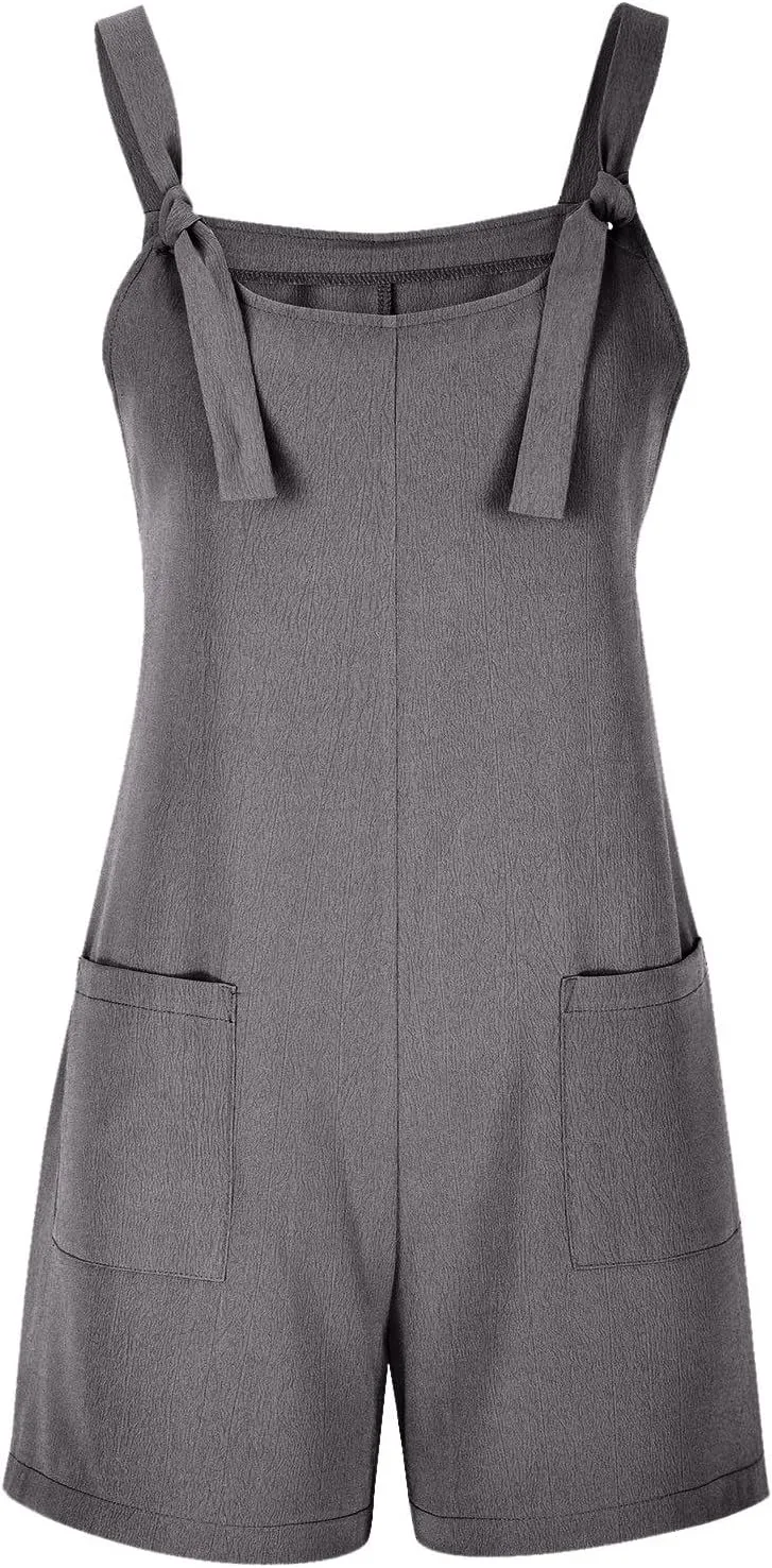 Rompers for Women Summer Short Jumpsuits Overalls Dressy Casual Sleeveless Boho Suspenders Jumpsuit with Pocket