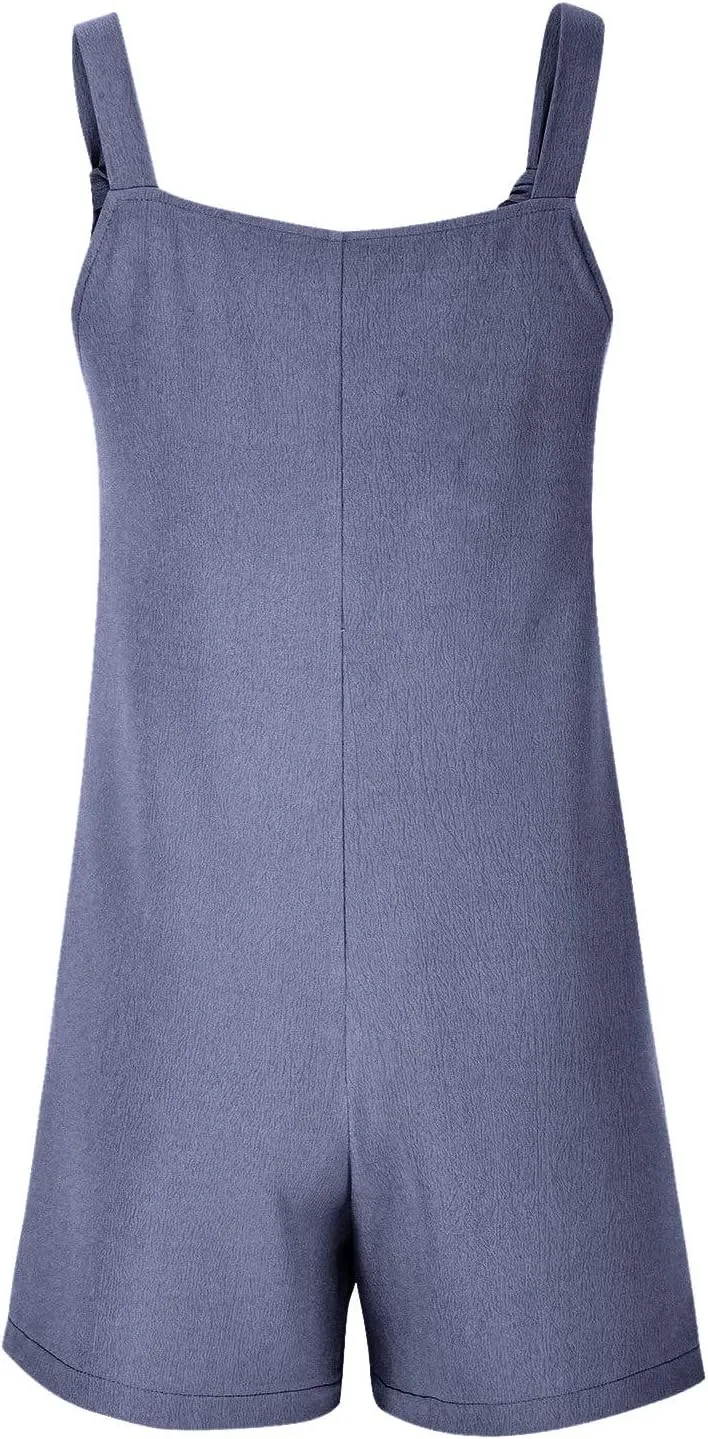 Rompers for Women Summer Short Jumpsuits Overalls Dressy Casual Sleeveless Boho Suspenders Jumpsuit with Pocket