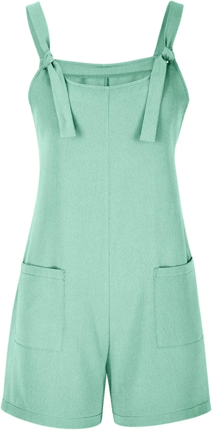 Rompers for Women Summer Short Jumpsuits Overalls Dressy Casual Sleeveless Boho Suspenders Jumpsuit with Pocket