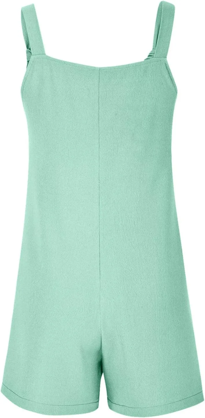 Rompers for Women Summer Short Jumpsuits Overalls Dressy Casual Sleeveless Boho Suspenders Jumpsuit with Pocket