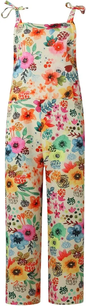 Rompers for Women,2024 Summer Dressy Casual Jumpsuits for Women One Piece Elegant Floral Boho Printed Wide Leg Pants Woman Sleeveless Tank Tops Summer Dress Loose Fit Overalls Y2k(Bh-Multicolor,L)