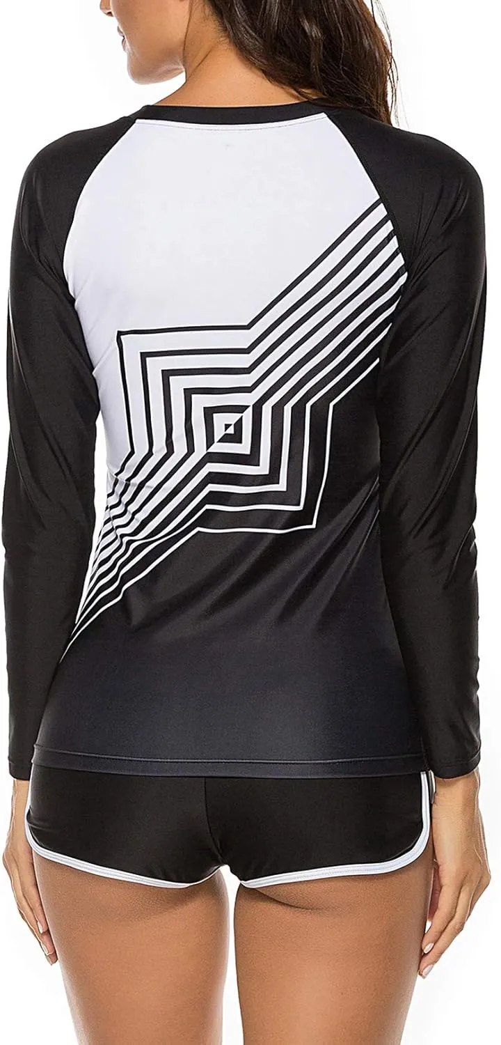 Runtlly Womens Rash Guard Swimsuit Long Sleeve Sun Protection Sport Printed Wetsuit Two Piece Swimsuit Set UPF 50 