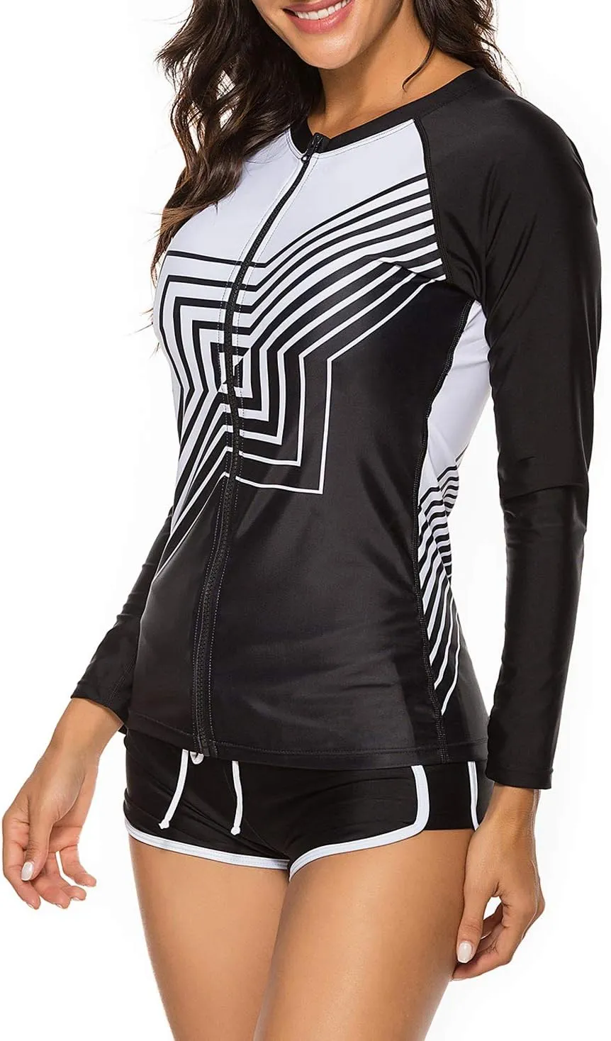 Runtlly Womens Rash Guard Swimsuit Long Sleeve Sun Protection Sport Printed Wetsuit Two Piece Swimsuit Set UPF 50 