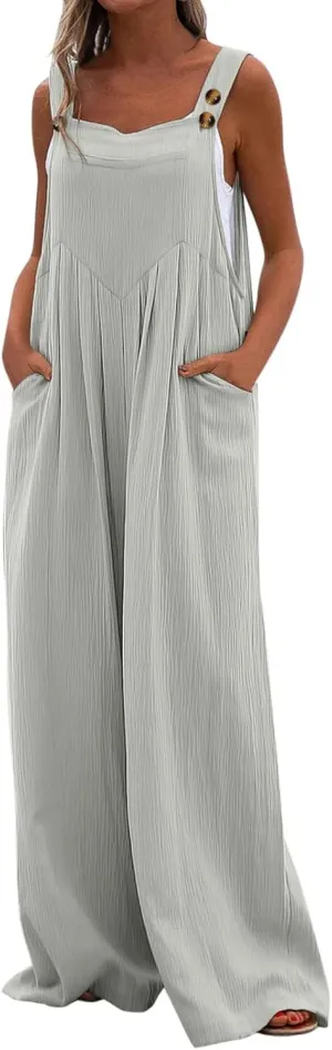 Rvidbe Womens Jumpsuit Sleeveless Wide Leg Jumpsuits Long Overalls Summer Beach Loose Fit Rompers with Pockets Jumpsuits for Women Dressy Rompers for Women Dressy Womens Rompers for Summer