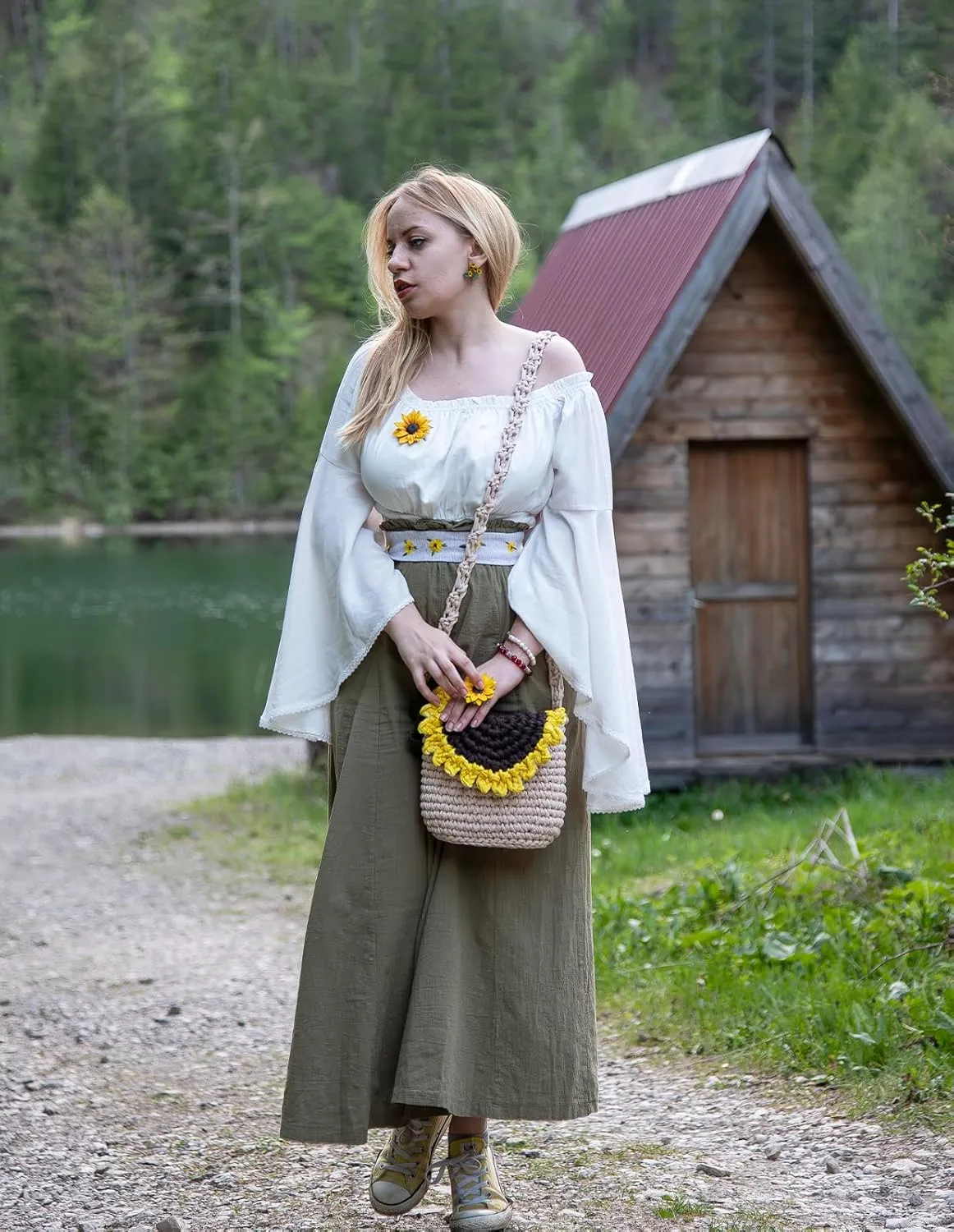 Scarlet Darkness Women Bell Sleeve Smocked Top Off The Shoulder Peasant Blouse Renaissance Pirate Shirt