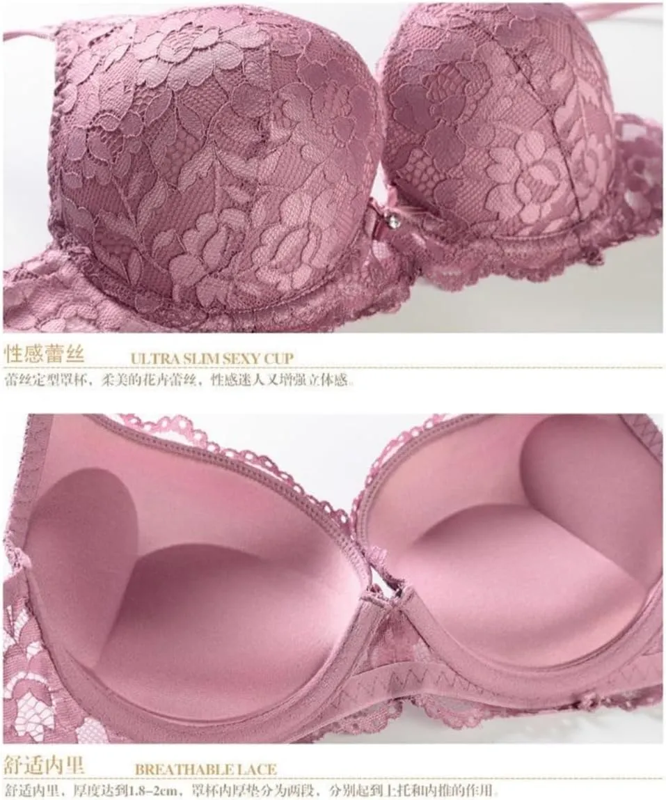 Sexy Floral Embroidered Flower Mesh Underwire Push Up Lingerie Set Wireless Bras Seamless Panties