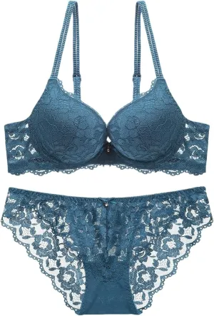 Sexy Floral Embroidered Flower Mesh Underwire Push Up Lingerie Set Wireless Bras Seamless Panties