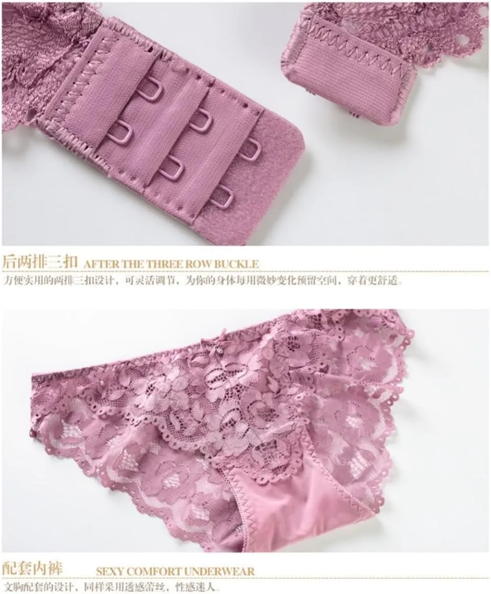 Sexy Floral Embroidered Flower Mesh Underwire Push Up Lingerie Set Wireless Bras Seamless Panties