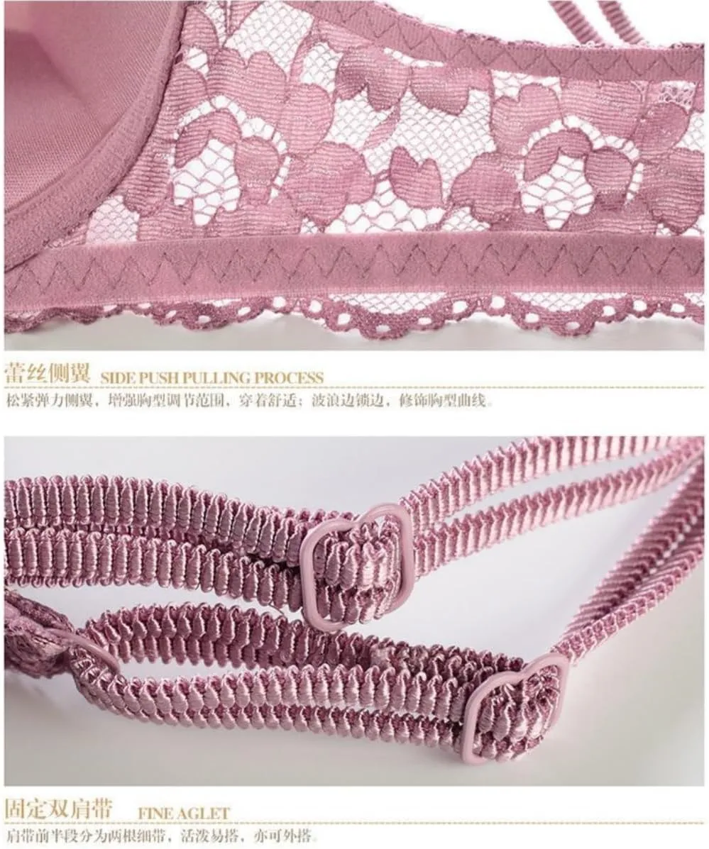 Sexy Floral Embroidered Flower Mesh Underwire Push Up Lingerie Set Wireless Bras Seamless Panties