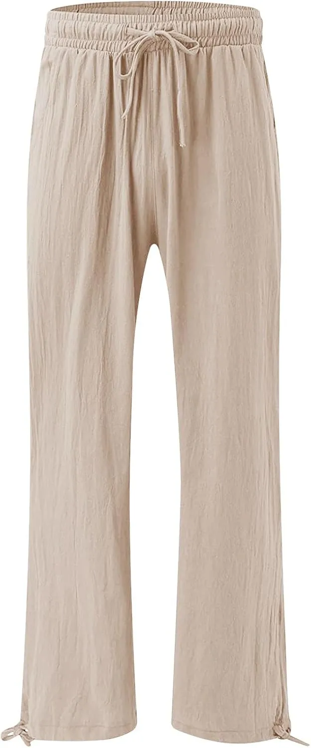 SHAOBGE Linen Pants Women Comfy Flowy Wide Leg Pants Trousers Summer High Waisted Beach Palazzo Pants with Pockets 2024