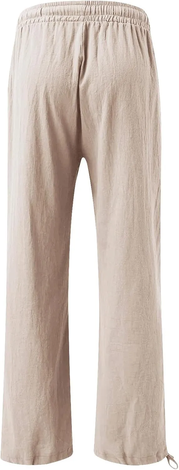 SHAOBGE Linen Pants Women Comfy Flowy Wide Leg Pants Trousers Summer High Waisted Beach Palazzo Pants with Pockets 2024