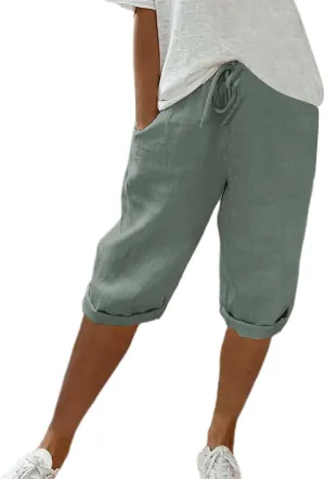 SHAOBGE Summer Pants for Women 2024 Women's Knee Length Short Pants Ladies Loose Drawstring Casual Trendy Pants