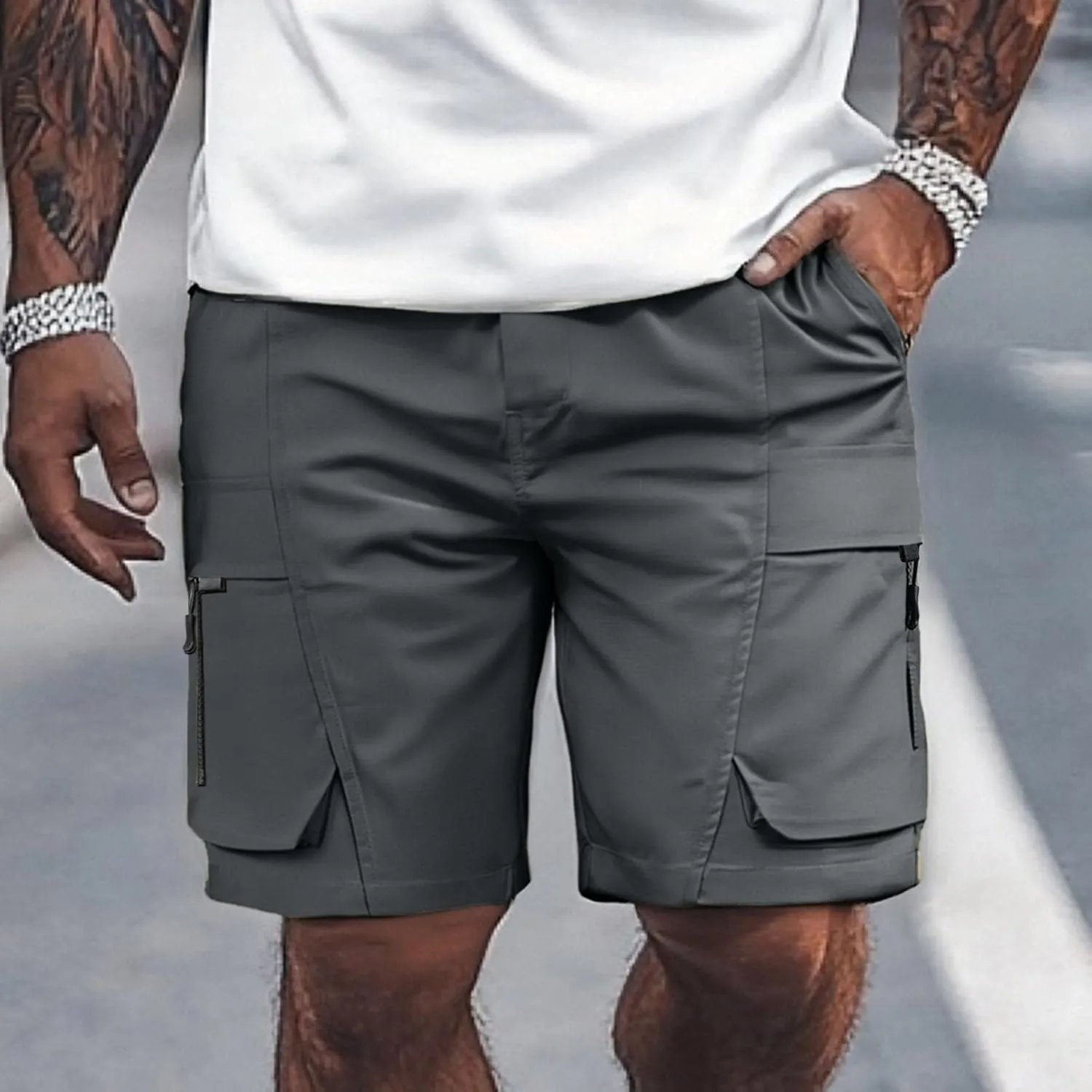 Shorts for Men Trendy Adjustable Track Regular Fit Date Belt Linen Short Shorts for Men Bungee Lightweight Cropped