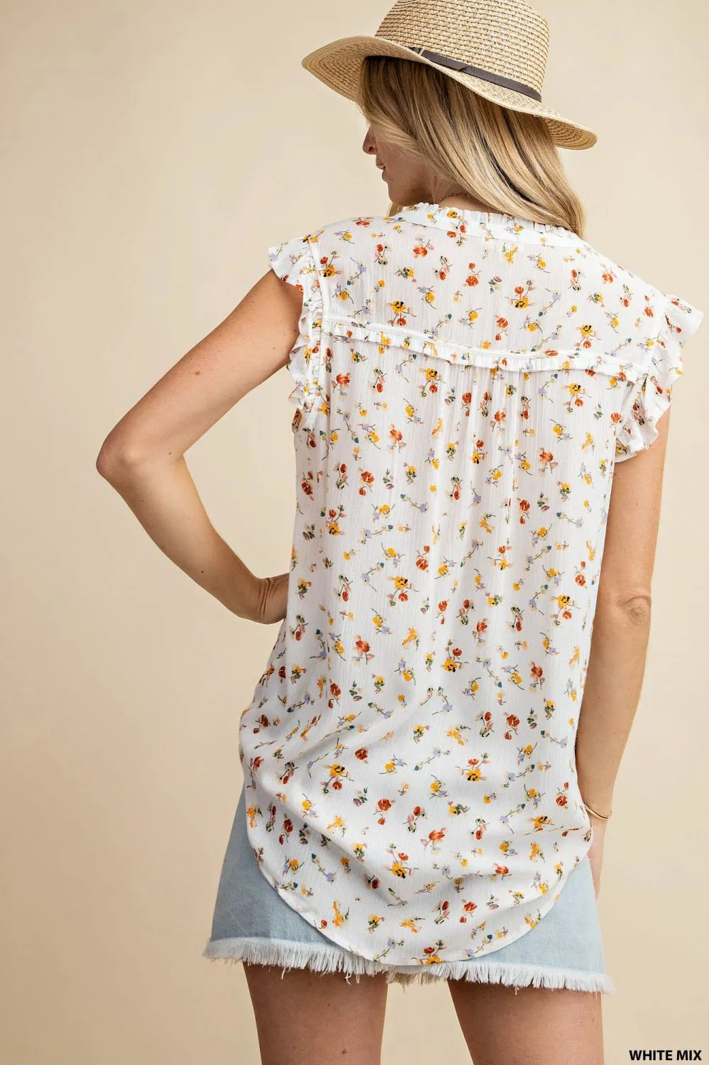 SHOULER YORK AND NECK FRILLED TOP