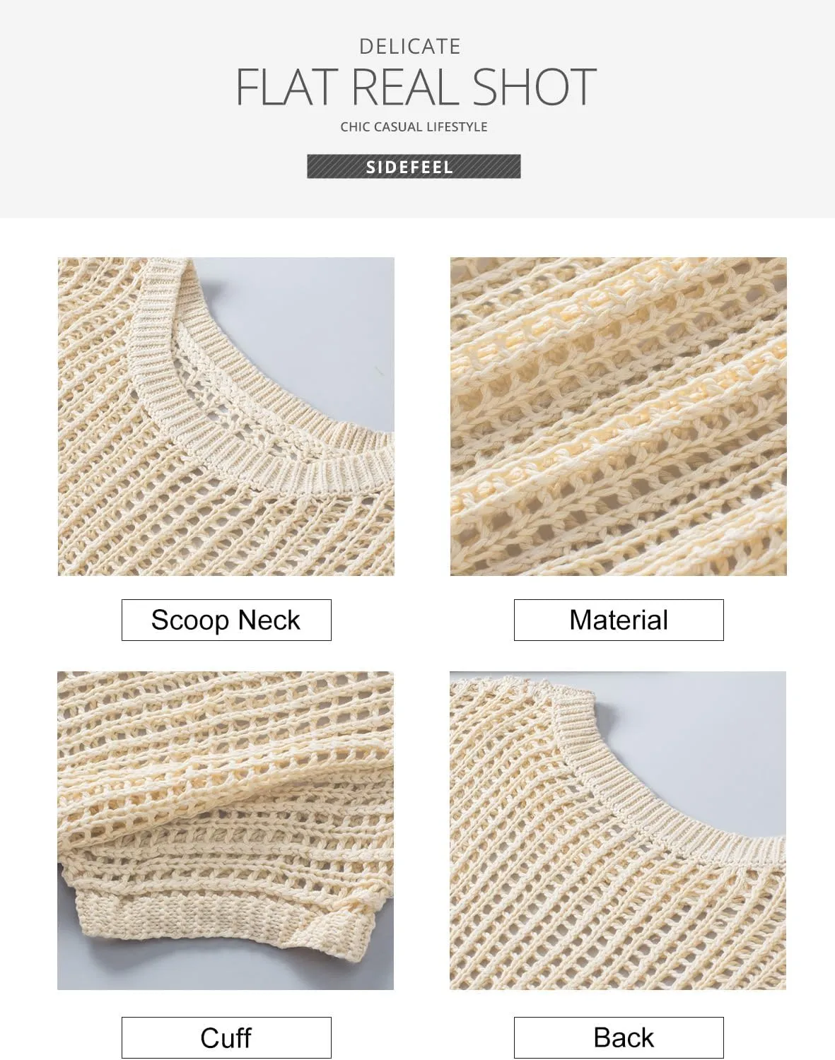 Sidefeel Women's Crochet Tops Short Sleeve Sweater 2025 Fashion Hollow Out Scoop Neck Pullover Knit Tops Cover Ups