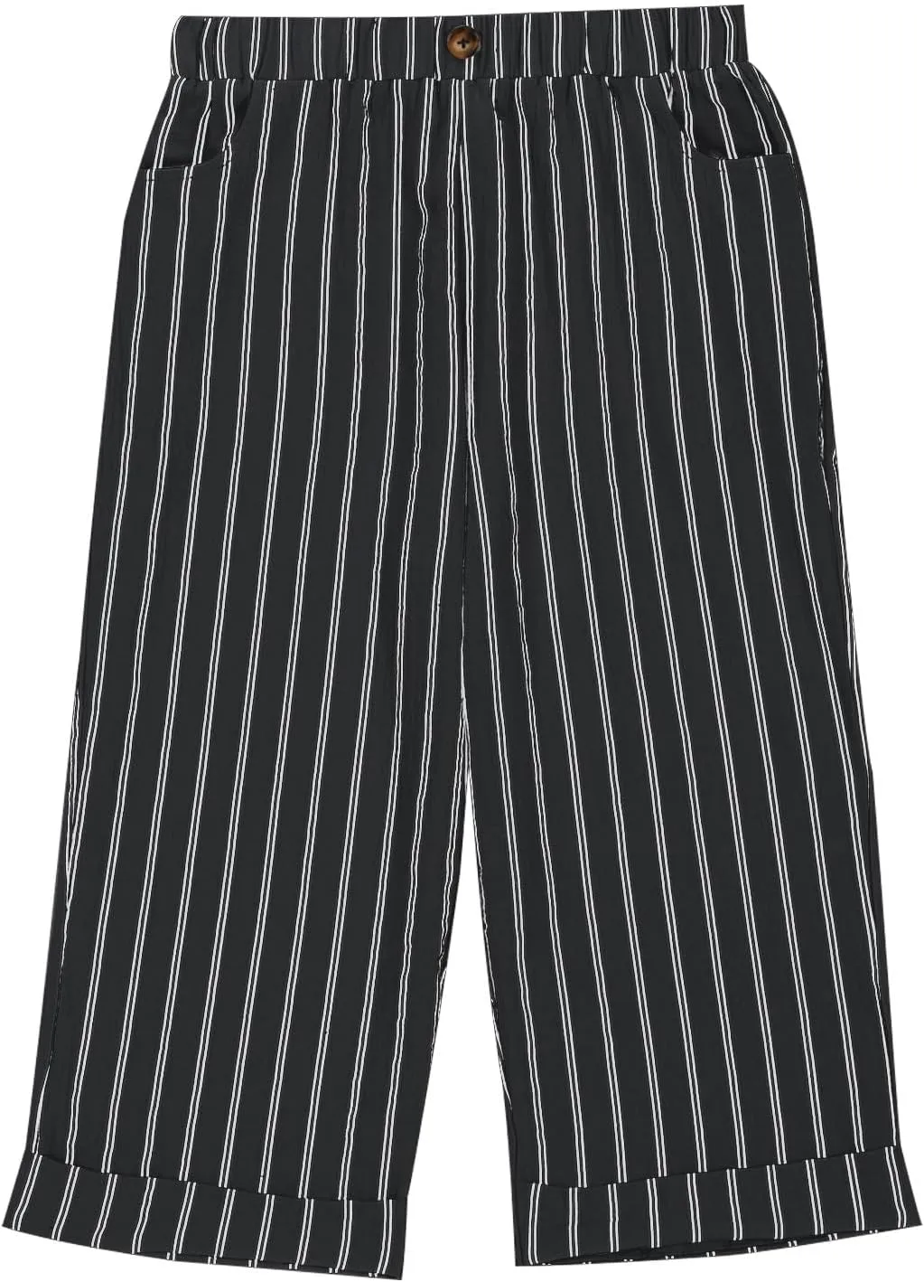 Sinzelimin Women's Capris Pants Fashion Striped Straight Wide Leg Trousers with Pocket, Ladies Sport Casual Cropped Sweatpant