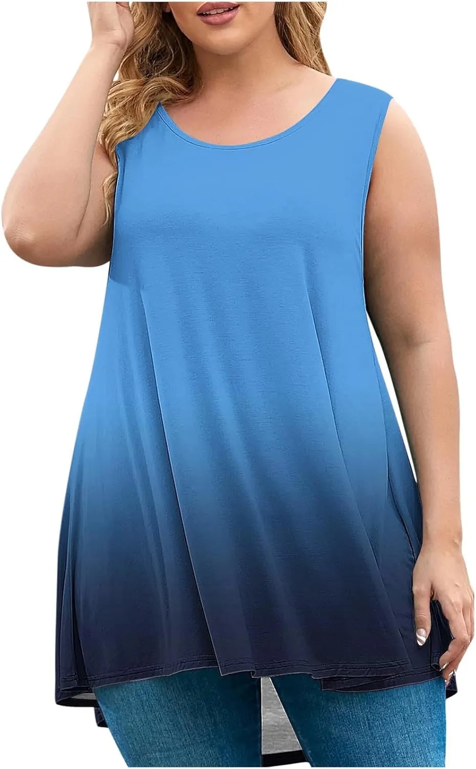 Sleeveless Tops for Women Summer Plus Size Tunic Tees Solid Round Neck Casual Flowy Tank Tops Comfy Loose Fit Shirts