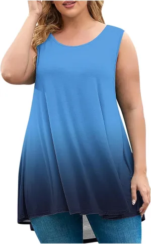 Sleeveless Tops for Women Summer Plus Size Tunic Tees Solid Round Neck Casual Flowy Tank Tops Comfy Loose Fit Shirts