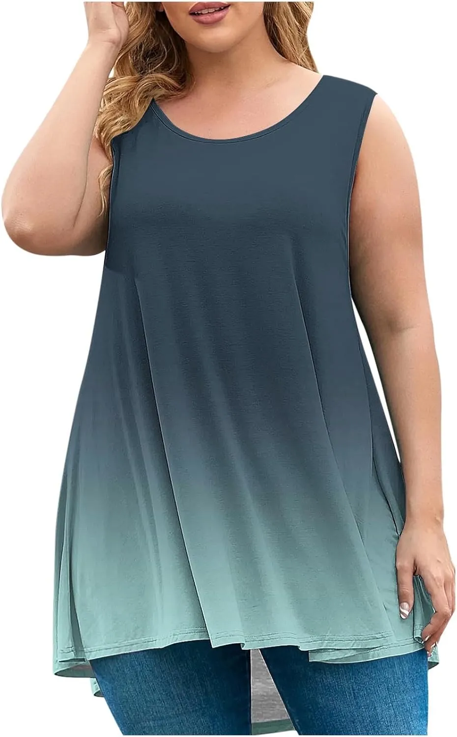 Sleeveless Tops for Women Summer Plus Size Tunic Tees Solid Round Neck Casual Flowy Tank Tops Comfy Loose Fit Shirts