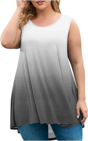 Sleeveless Tops for Women Summer Plus Size Tunic Tees Solid Round Neck Casual Flowy Tank Tops Comfy Loose Fit Shirts