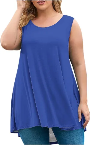 Sleeveless Tops for Women Summer Plus Size Tunic Tees Solid Round Neck Casual Flowy Tank Tops Comfy Loose Fit Shirts