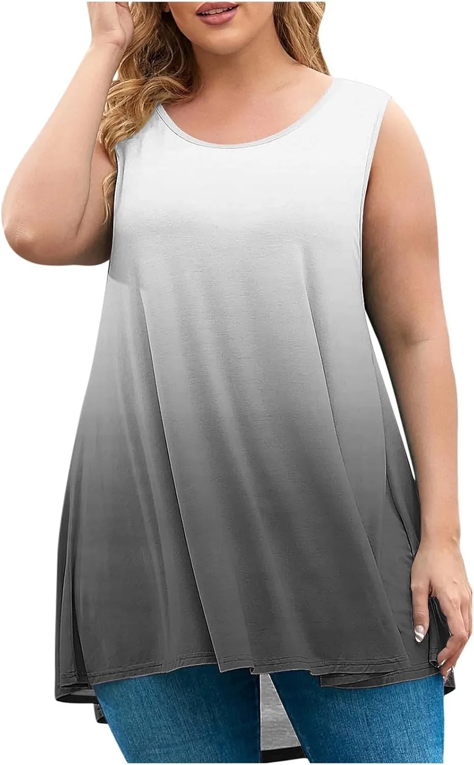 Sleeveless Tops for Women Summer Plus Size Tunic Tees Solid Round Neck Casual Flowy Tank Tops Comfy Loose Fit Shirts