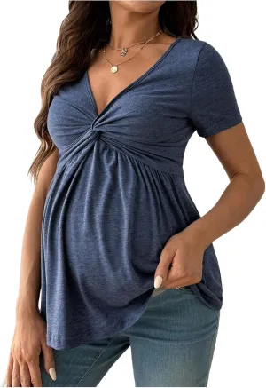 SOLY HUX Women's Maternity T Shirts Twist Front V Neck Short Sleeve Tee Summer Tops