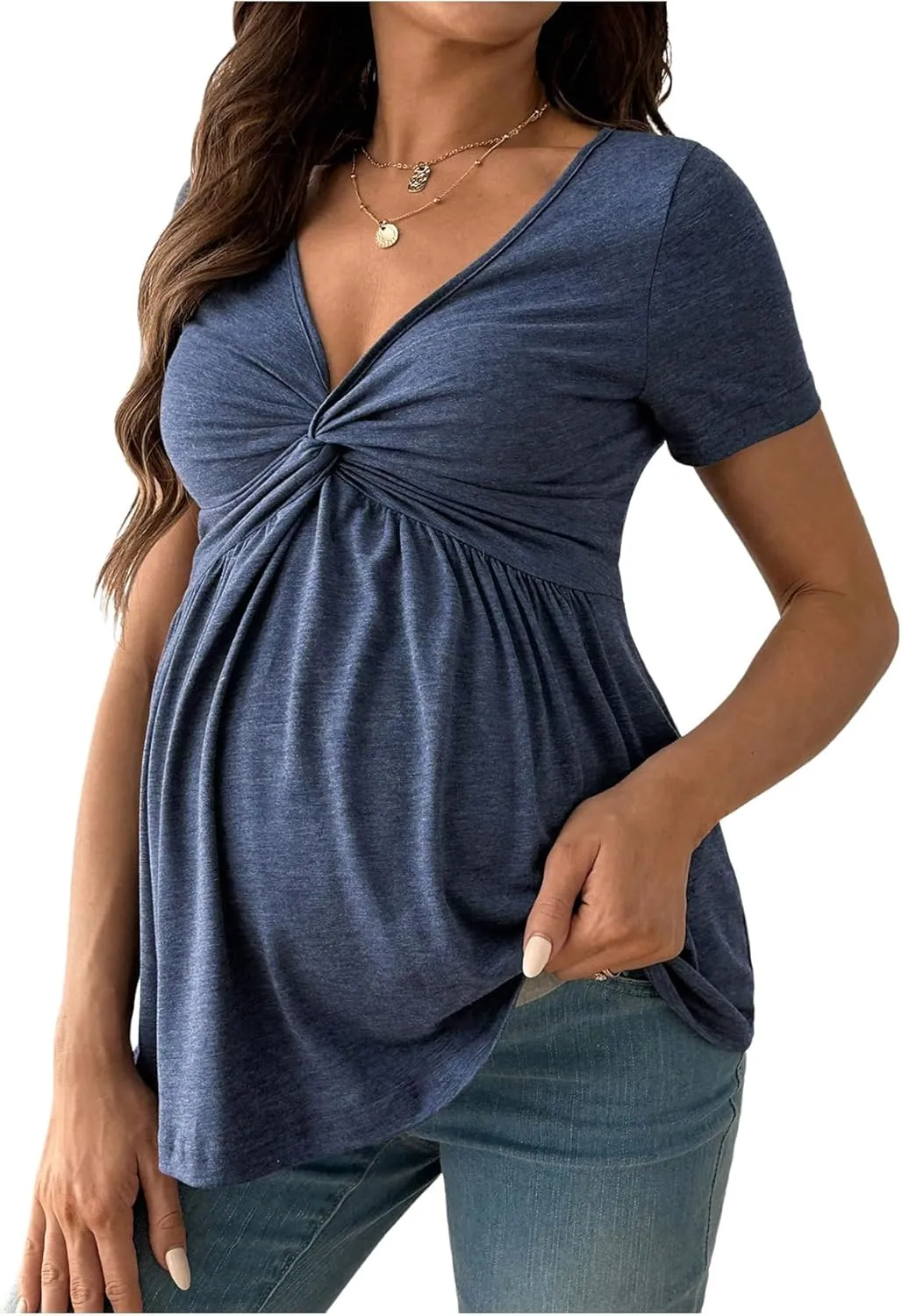 SOLY HUX Women's Maternity T Shirts Twist Front V Neck Short Sleeve Tee Summer Tops