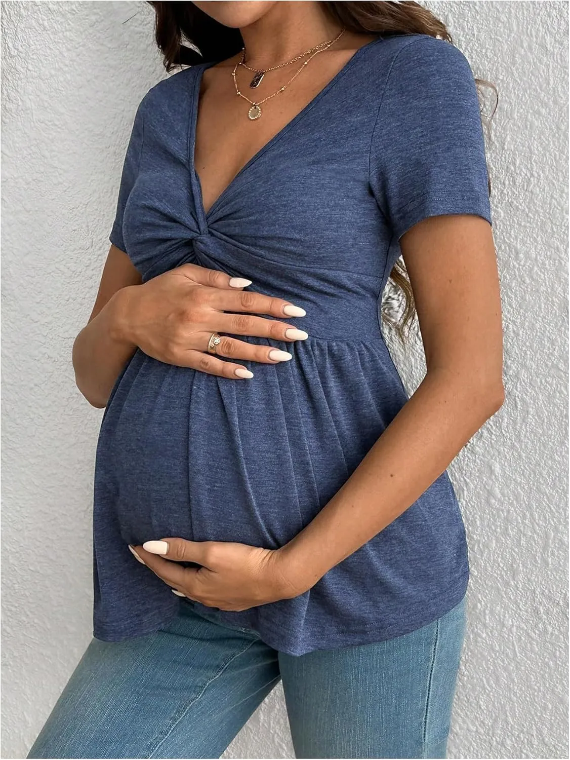 SOLY HUX Women's Maternity T Shirts Twist Front V Neck Short Sleeve Tee Summer Tops