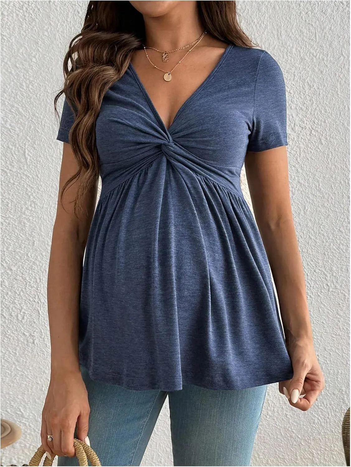 SOLY HUX Women's Maternity T Shirts Twist Front V Neck Short Sleeve Tee Summer Tops