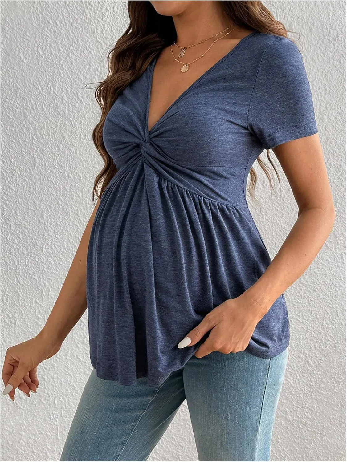SOLY HUX Women's Maternity T Shirts Twist Front V Neck Short Sleeve Tee Summer Tops